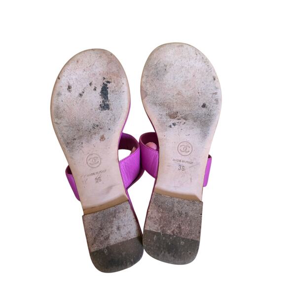 Chanel Pink Quilted Leather CC Logo Chain Crystal Slingback Sandals IT 36 US 5.5 - Picture 12 of 13